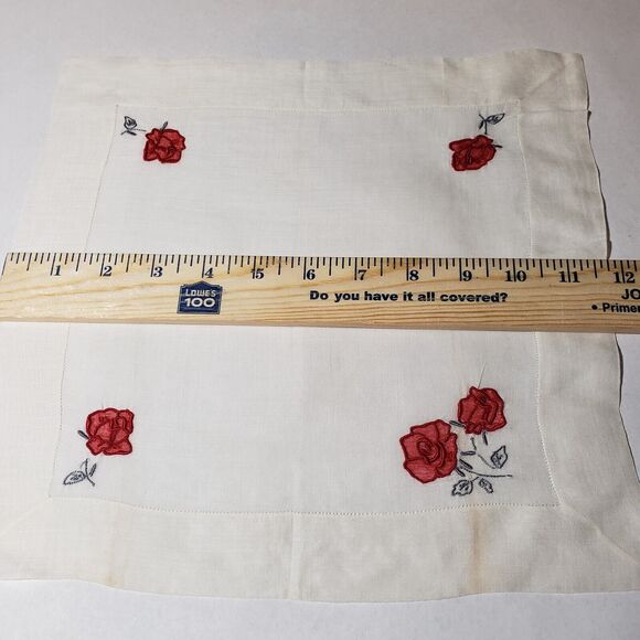 VTG 1960'S WOMENS HANKIE RED ROSE EMBROIDERED FLOWERS BRIDAL WEDDING WHITE - Picture 7 of 12